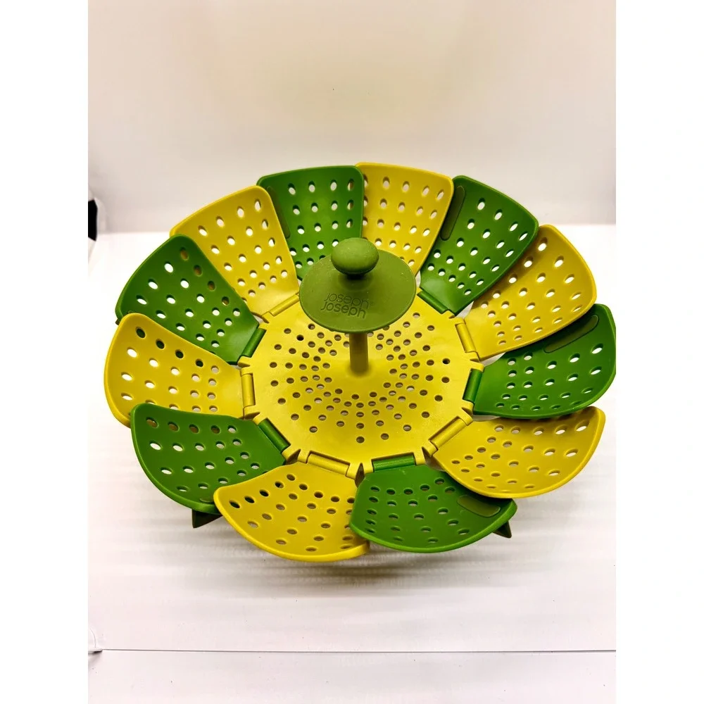 Joseph Joseph Lotus Steamer Basket Green Yellow Silicone Folding Expandable 10.5